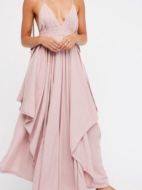 Free People Tropical Heat Layered Asymmetrical pink Maxi dress vneck